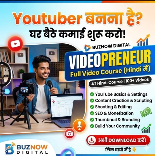 Videopreneur Hindi YouTube video course for content creation, editing, SEO and monetization